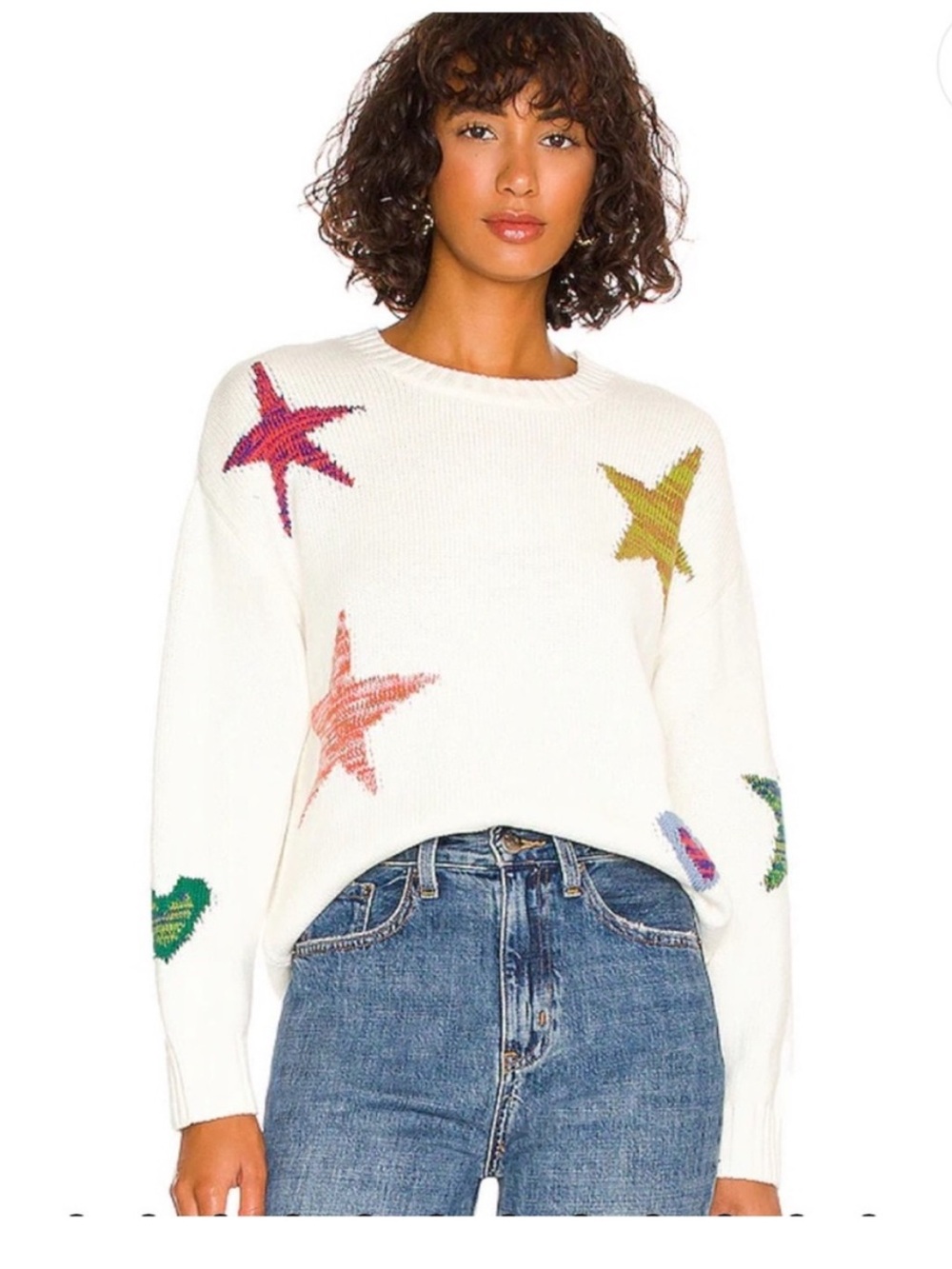 Rails Zoey Cotton Cashmere Blend Sweater Womens S Ivory Multicolor Stars Cozy